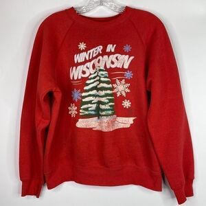Vintage Winter In Wisconsin Raglan Sleeve Sweatshirt Size Medium